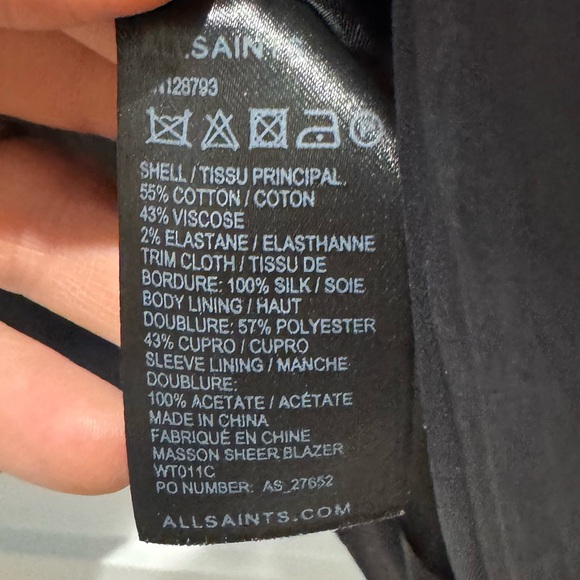 All Saints Black Blazer with Sheer Rear Panel - Best for US size 6 - Picture 5 of 5